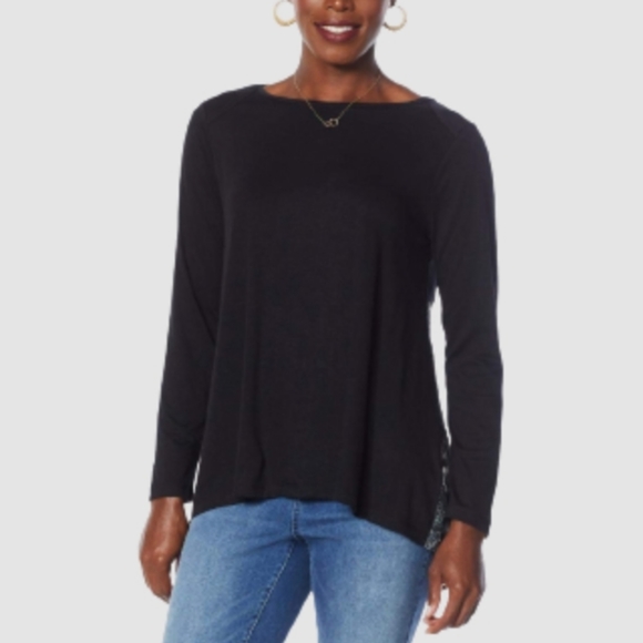 DG2 Diane Gilman Black Combo Hi-Low Hem Peplum Top Plus Size 1X - Picture 2 of 11